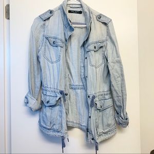 Soft denim anorak utility jacket